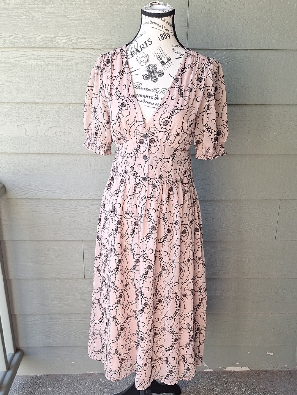 Disturbia Rosethorn Corset Midi Dress Dusty Pink Black Velvet Goth Floral Moon 2 - Picture 2 of 15